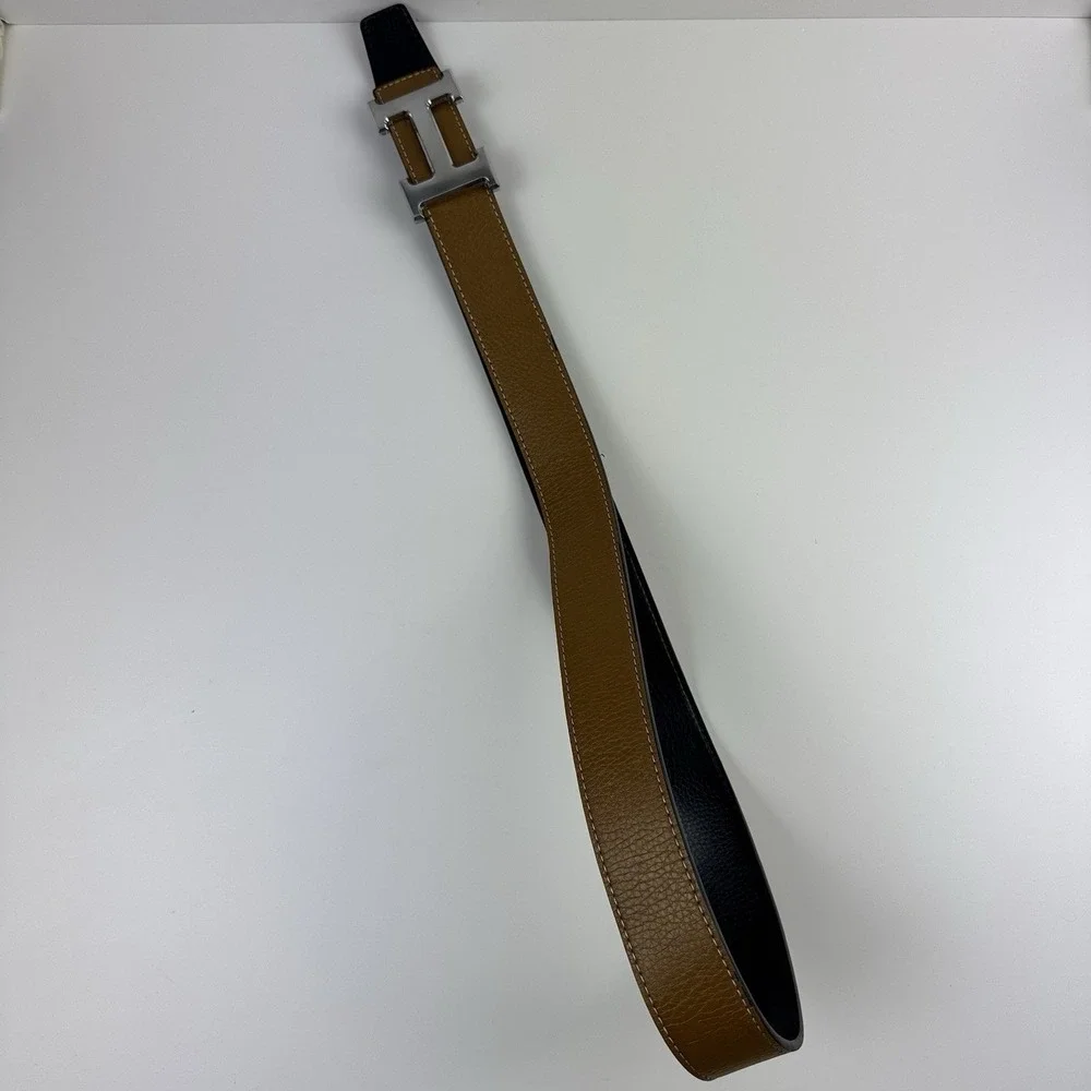 Hermès Constance H Belt Reversible Black/Brown Leather Silver Buckle Size 110